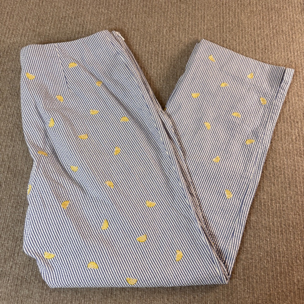 Brooks Brothers Natalie Fit Blue Seersucker Stripe Lemon Cotton Pant Women Sz 10
